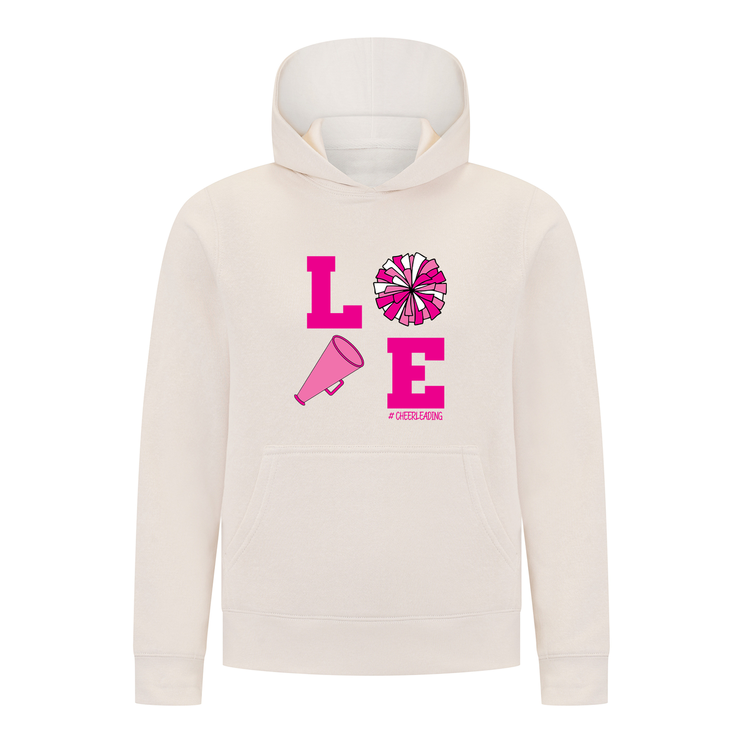 Everyday Kids Cheerleading LOVE Girls Pullover Hoodie – Pink Pom Pom & Megaphone Graphic Sweatshirt