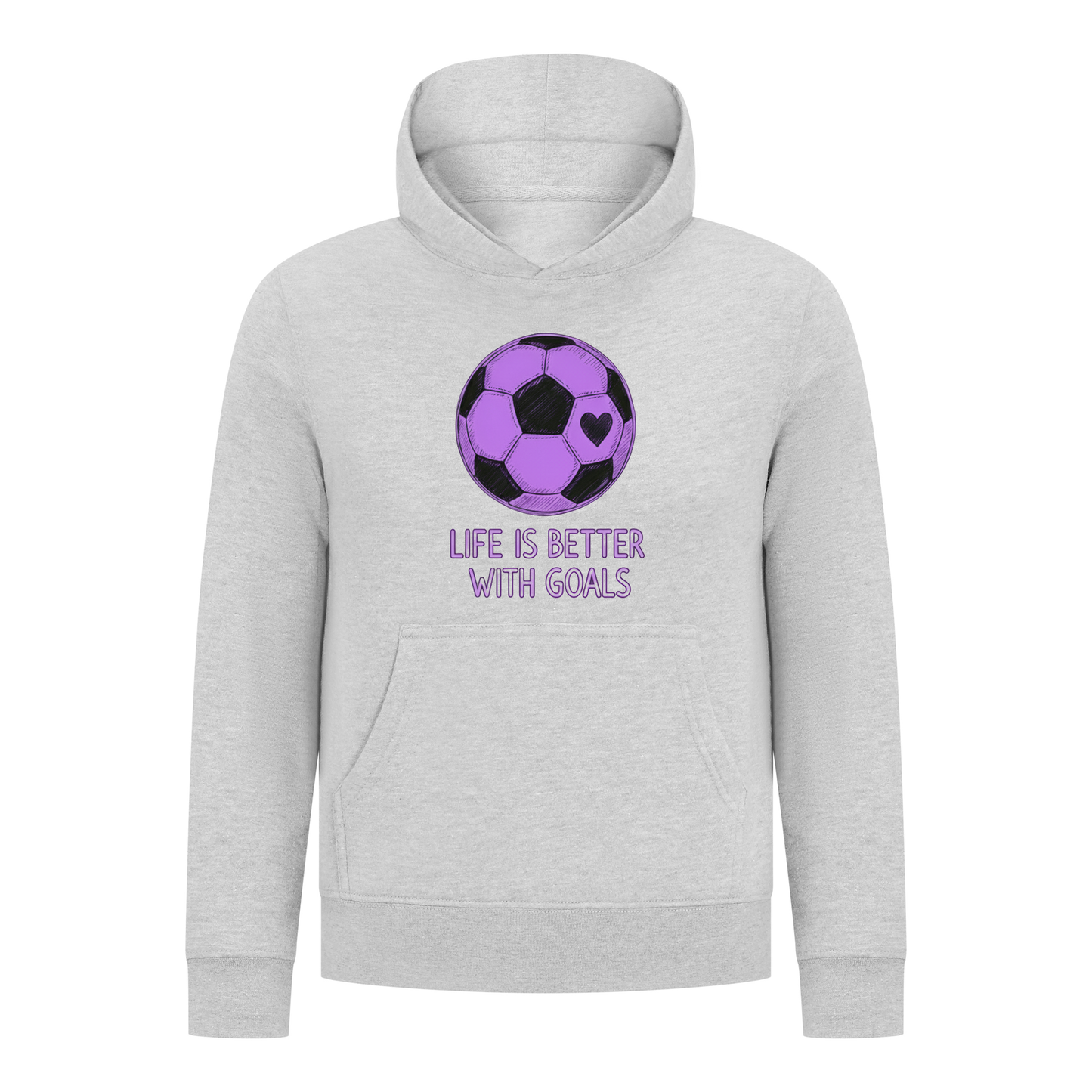Everyday Kids Sports Collection Life-Is-Better-With-Goals Soccer Girls Pullover Hoodie – Purple Heart Ball Graphic Sweatshirt