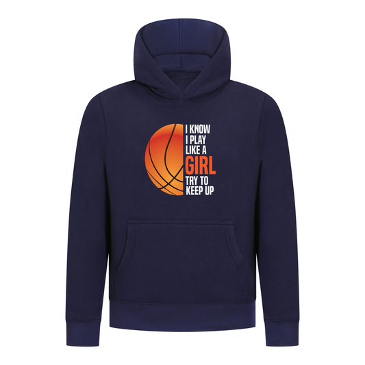 Everyday Kids Basketball Collection Girls Pullover – Classic Orange Half-Ball Graphic Sweatshirt