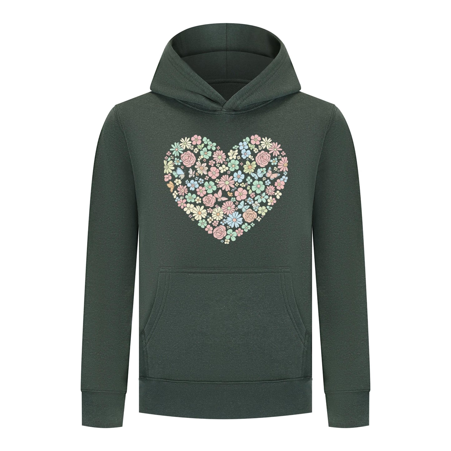 Everyday Kids Floral Heart Girls Pullover Hoodie – Pastel Flower & Butterfly Graphic Sweatshirt