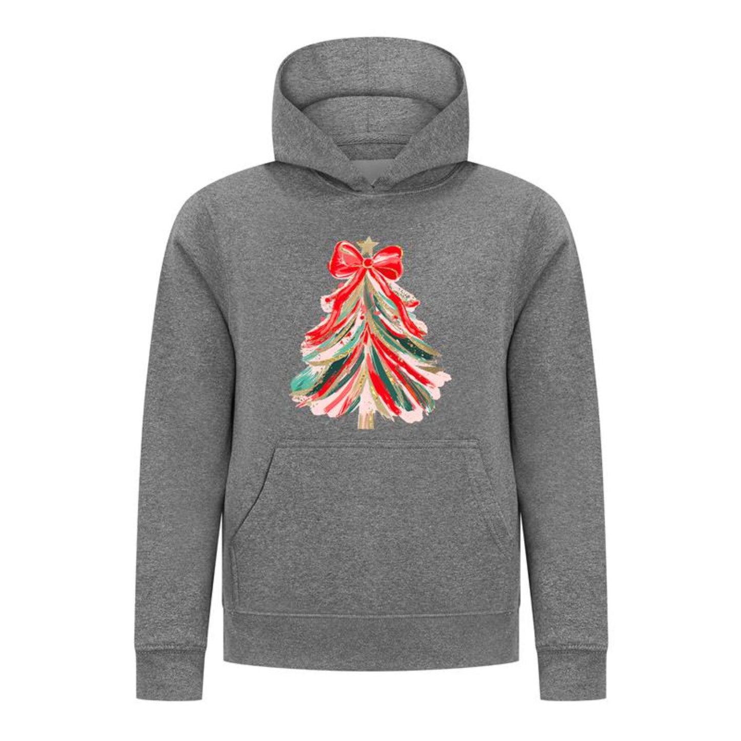 Everyday Kids Christmas Collection Red & Gold Painted Tree Girls Pullover Hoodie – Holiday Sweatshirt