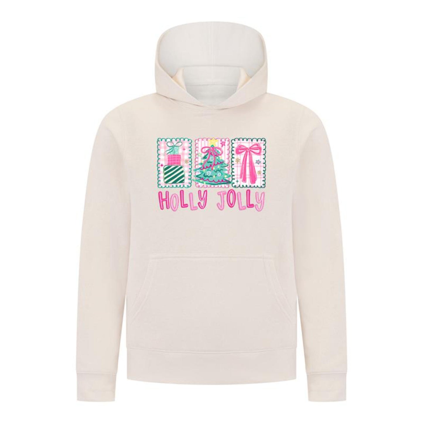 Everyday Kids Christmas Collection Holly Jolly Girls Pullover Hoodie – Pink Holiday Sweatshirt