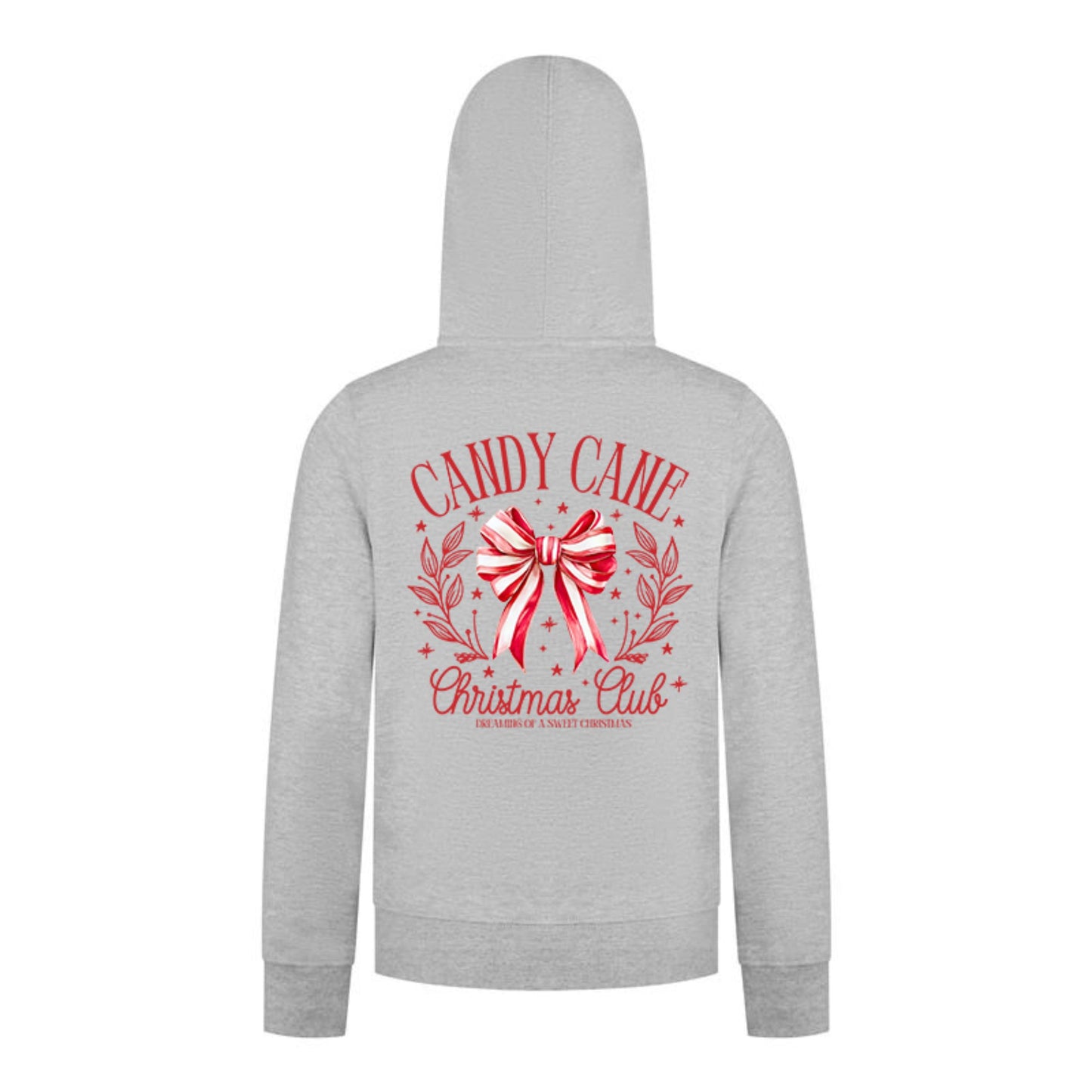 Everyday Kids Christmas Collection Candy Cane Christmas Club Girls Zip Up Hoodie – Holiday Sweatshirt - Heather Gray