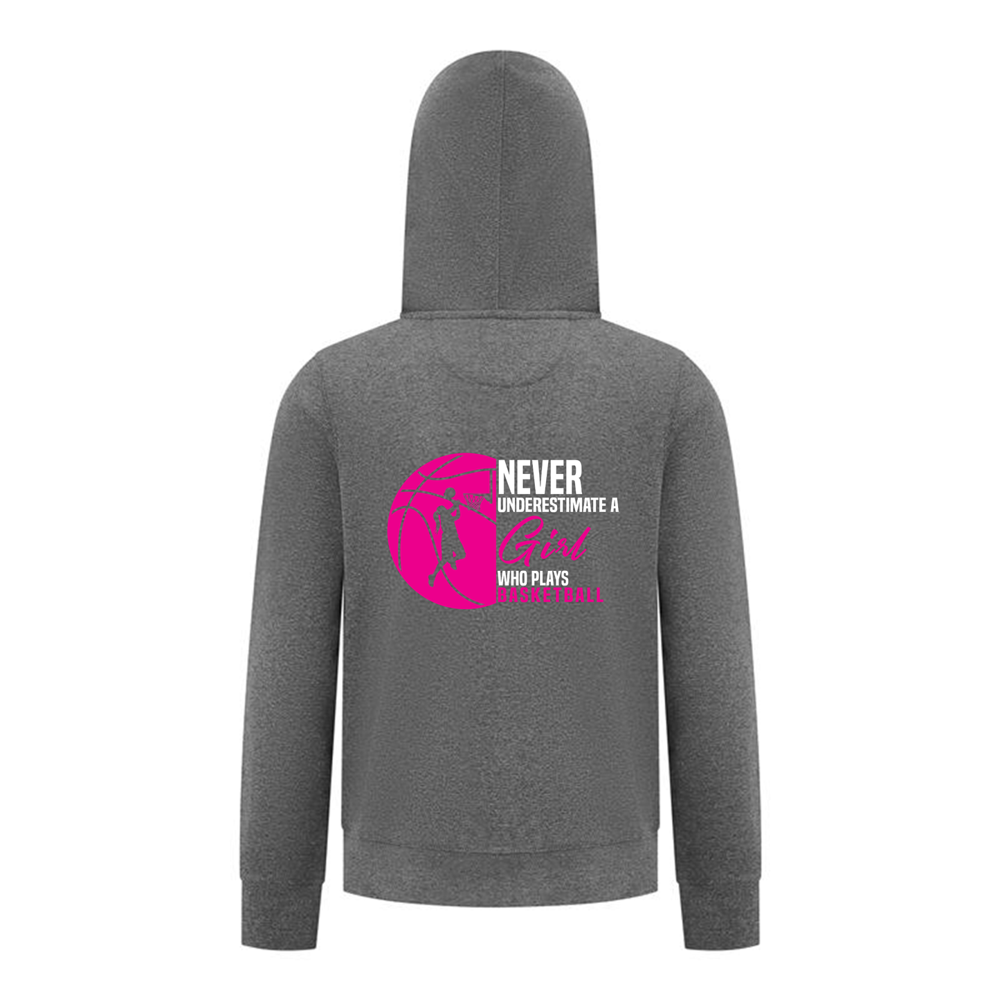 Everyday Kids Basketball Collection Girls Zip Up – Basketball Pink Ball Graphic Sweatshirt