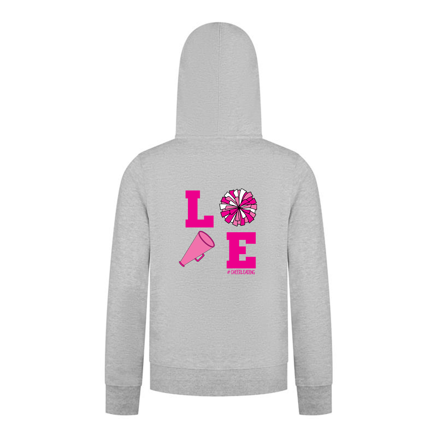Everyday Kids Cheerleading LOVE Girls Zip Up Hoodie – Pink Pom Pom & Megaphone Graphic Sweatshirt