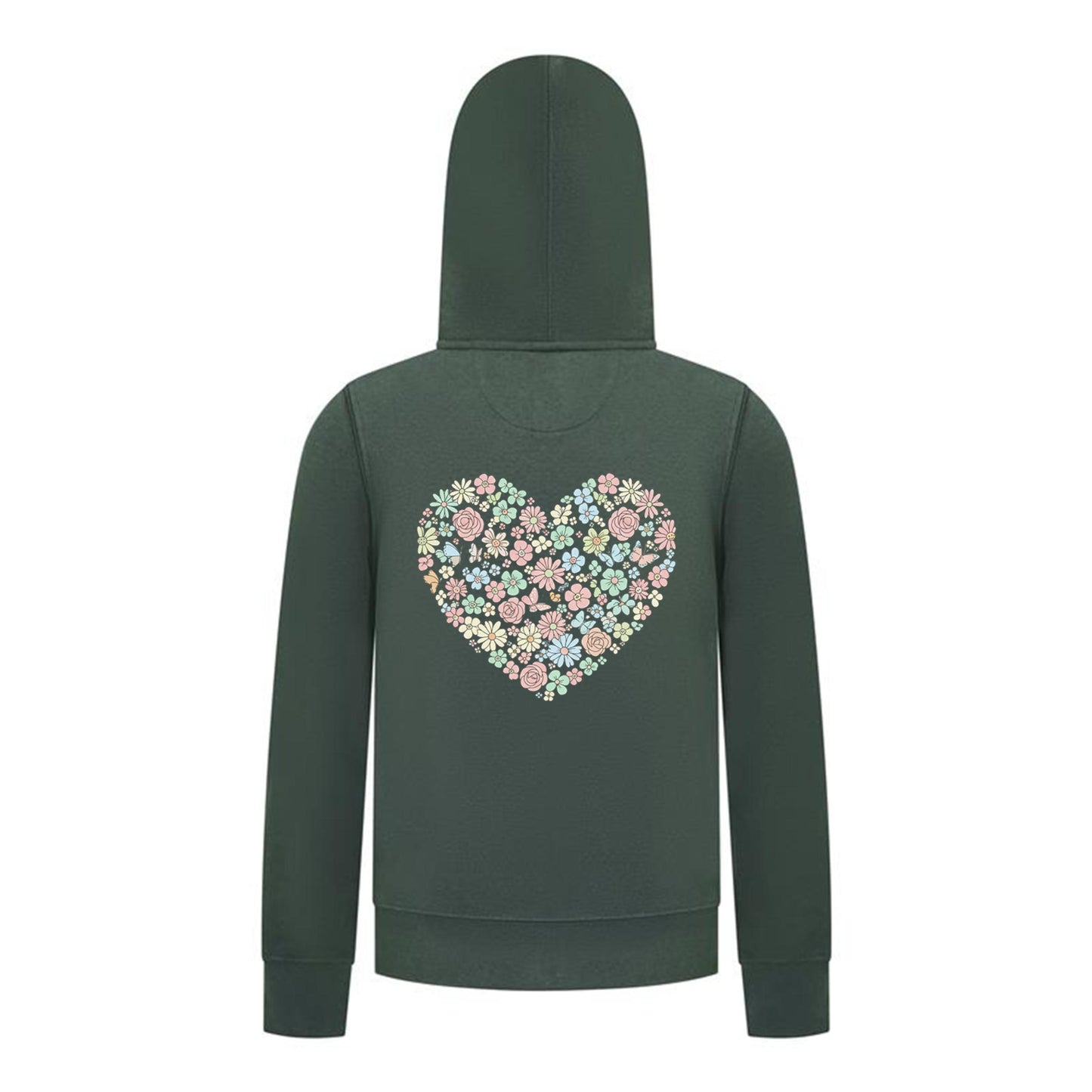 Everyday Kids Floral Heart Girls Zip Up Hoodie – Pastel Flower & Butterfly Graphic Sweatshirt