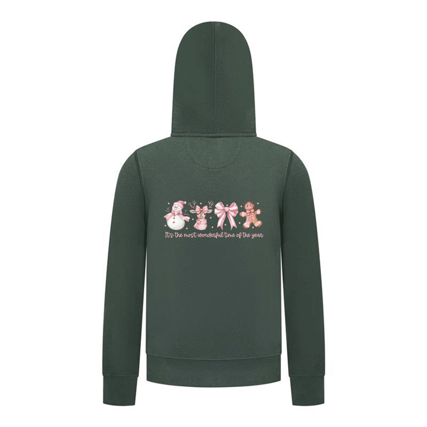 Everyday Kids Christmas Collection Most Wonderful Time Girls Zip up Hoodie – Pink Holiday Sweatshirt