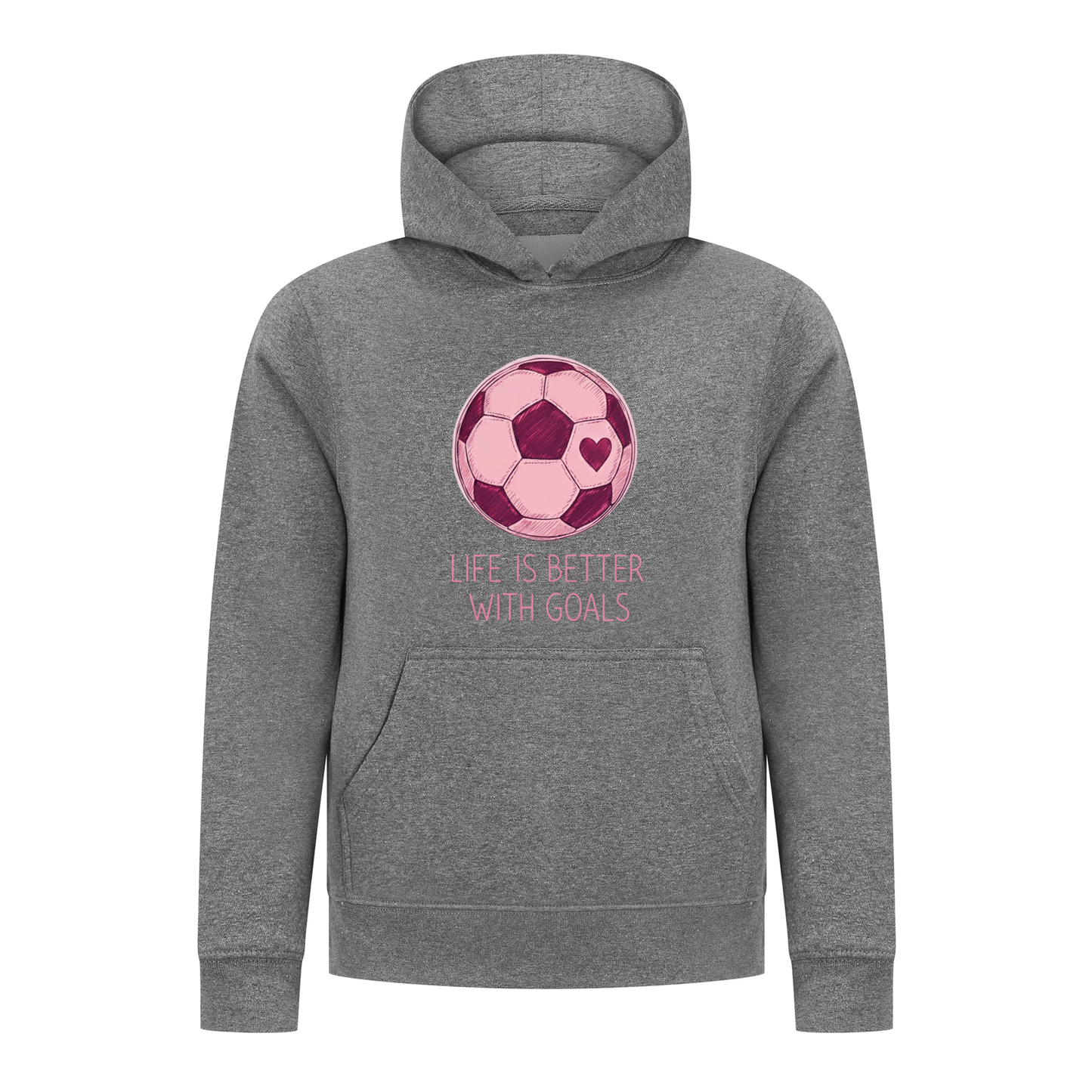 Everyday Kids Sports Collection Life-Is-Better-With-Goals Soccer Girls Pullover Hoodie – Pink Heart Ball Graphic Sweatshirt