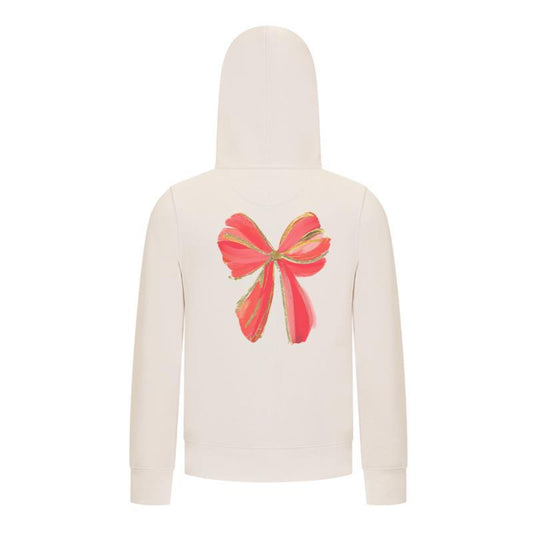 Everyday Kids Christmas Collection Festive Red & Gold Bow Girls Zip Up Hoodie – Holiday Sweatshirt - Off-White