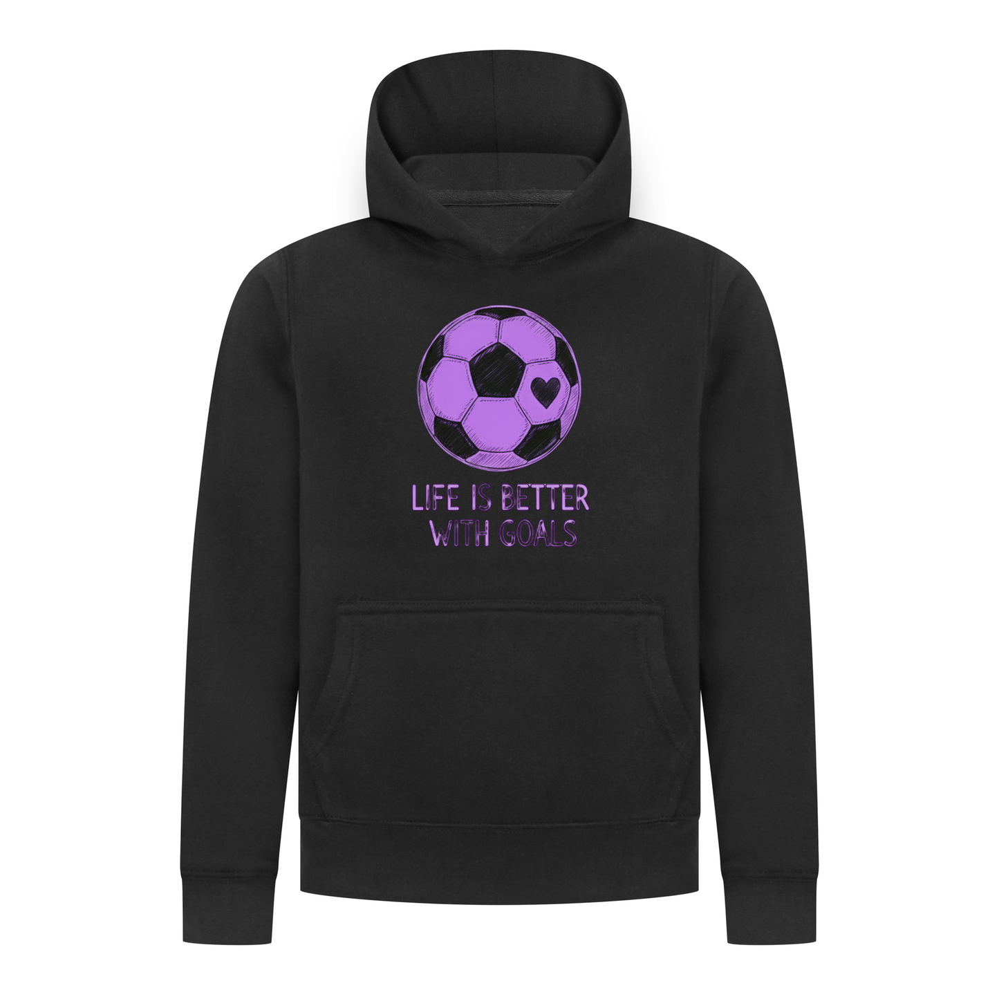 Everyday Kids Sports Collection Life-Is-Better-With-Goals Soccer Girls Pullover Hoodie – Purple Heart Ball Graphic Sweatshirt
