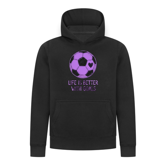 Everyday Kids Sports Collection Life-Is-Better-With-Goals Soccer Girls Pullover Hoodie – Purple Heart Ball Graphic Sweatshirt