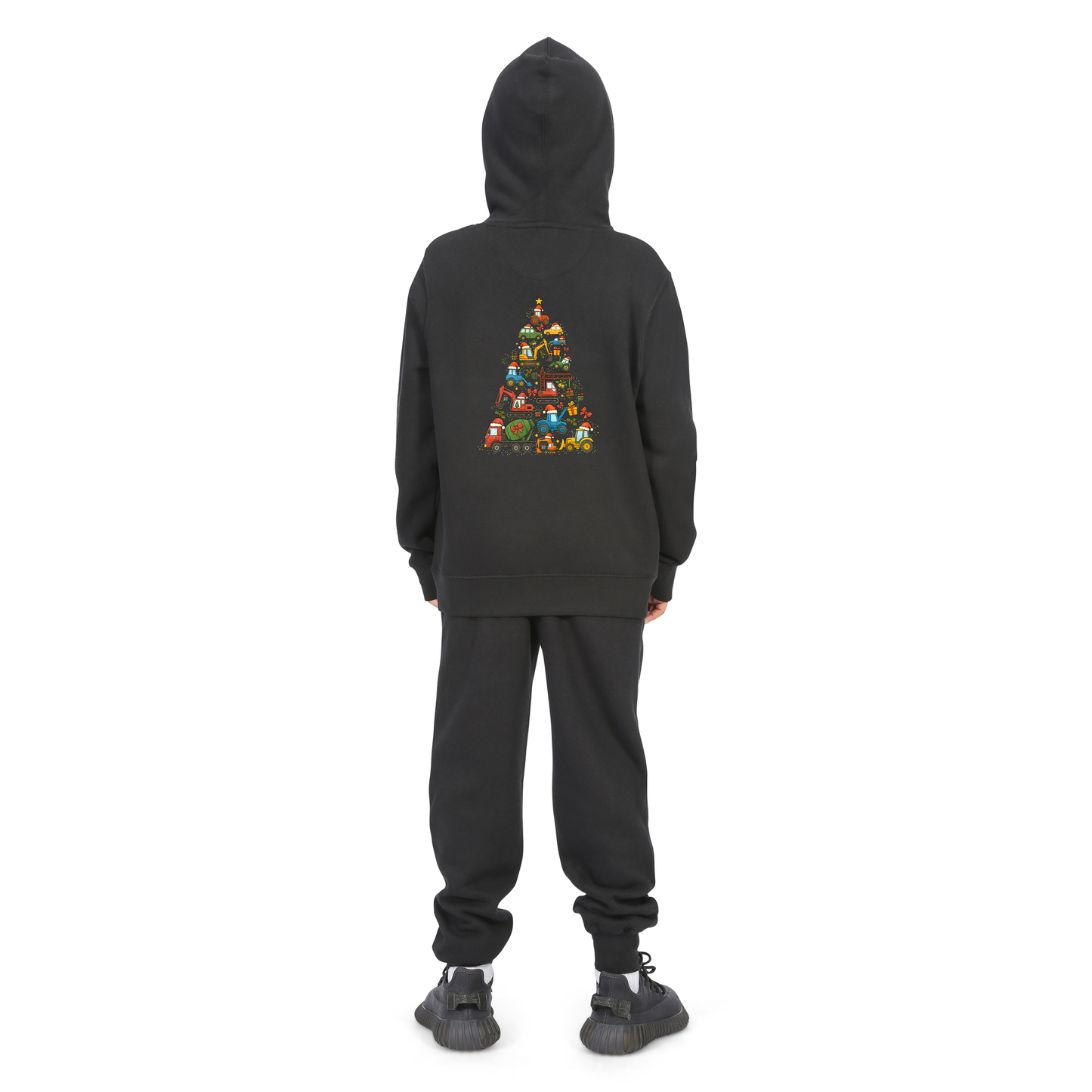 Everyday Kids Christmas Collection Construction Truck Tree Boys Zip up Hoodie – Holiday Sweatshirt - Black