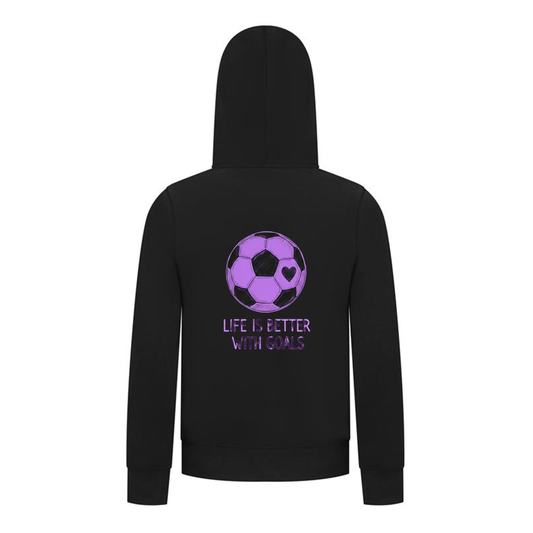 Everyday Kids Sports Collection Life-Is-Better-With-Goals Soccer Girls Zip Up Hoodie – Purple Heart Ball Graphic Sweatshirt