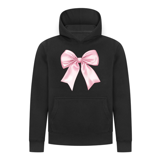Everyday Kids Girls Collection Pink Bow Pullover Hoodie – Cute Satin-Style Ribbon Graphic Sweatshirt
