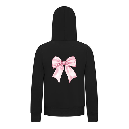 Everyday Kids Girls Collection Pink Bow Zip Up Hoodie – Cute Satin-Style Ribbon Graphic Sweatshirt
