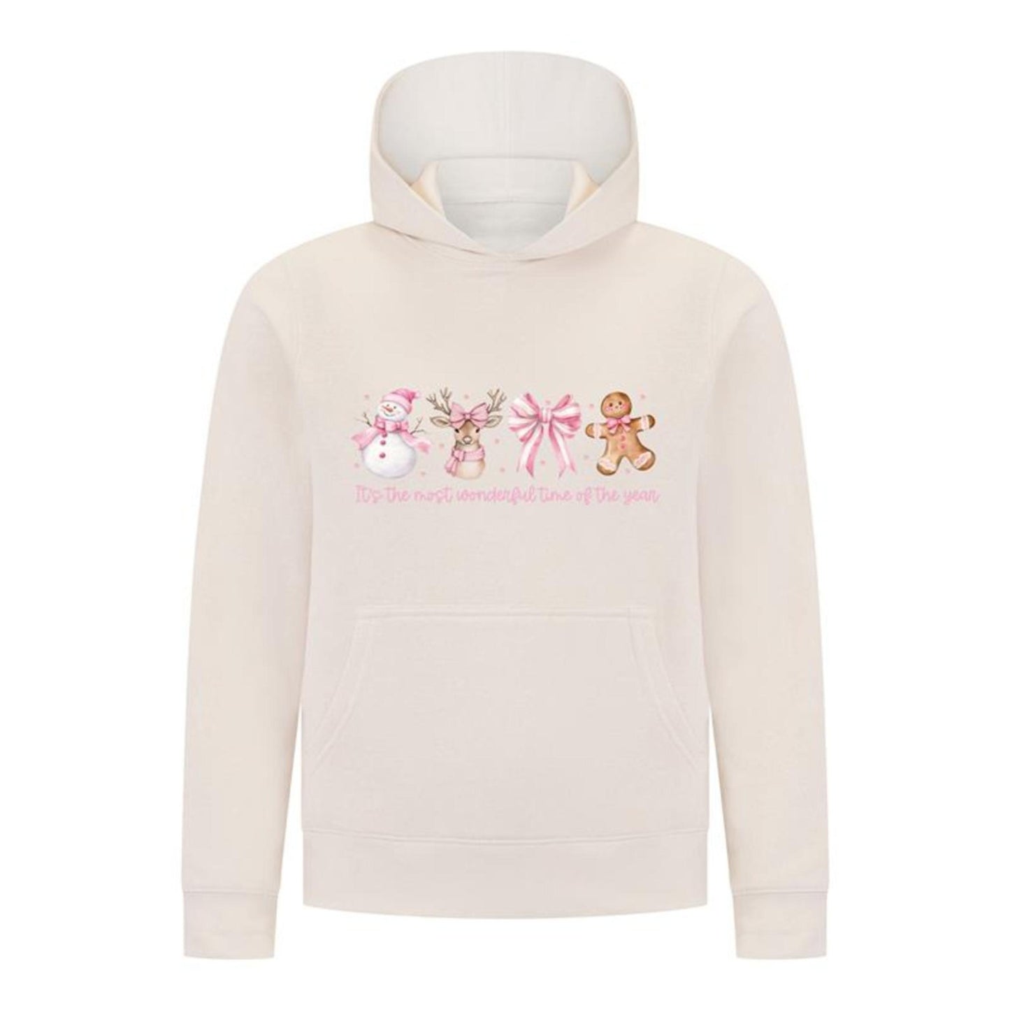 Everyday Kids Christmas Collection Most Wonderful Time Girls Pullover Hoodie – Pink Holiday Sweatshirt