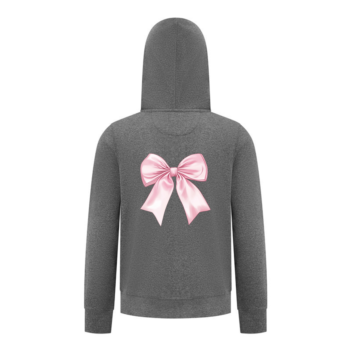 Everyday Kids Girls Collection Pink Bow Zip Up Hoodie – Cute Satin-Style Ribbon Graphic Sweatshirt