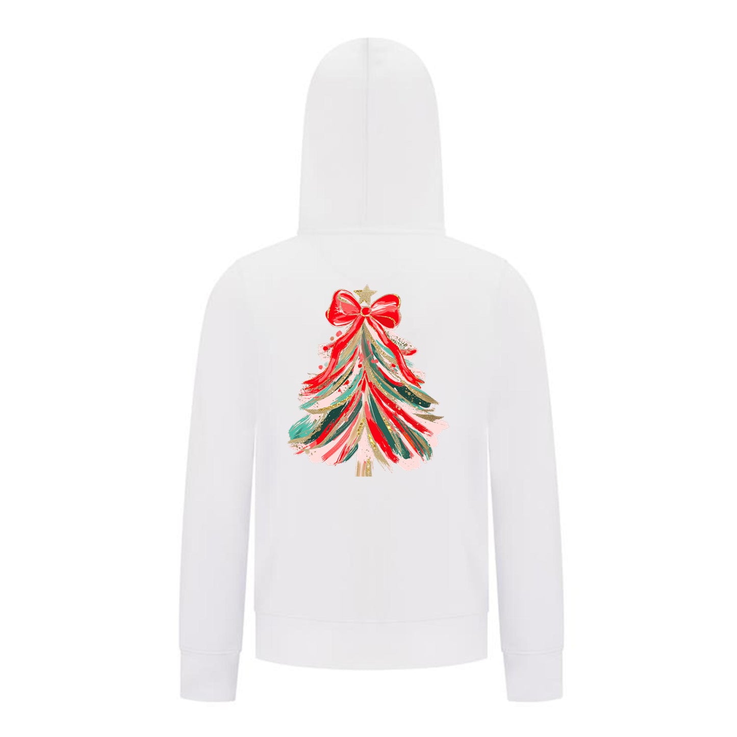 Everyday Kids Christmas Collection Red & Gold Painted Tree Girls Zip Up Hoodie – Holiday Sweatshirt