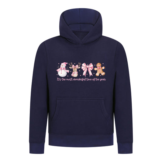 Everyday Kids Christmas Collection Most Wonderful Time Girls Pullover Hoodie – Pink Holiday Sweatshirt