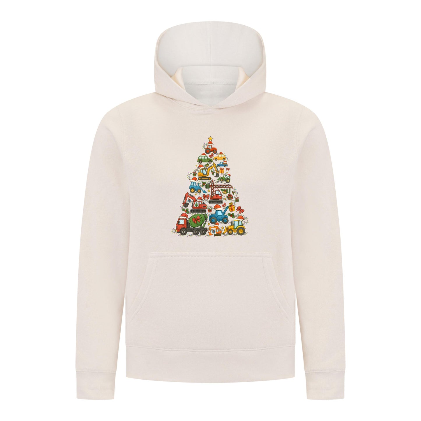 Everyday Kids Christmas Collection Construction Truck Tree Boys Pullover Hoodie – Holiday Sweatshirt - Off White