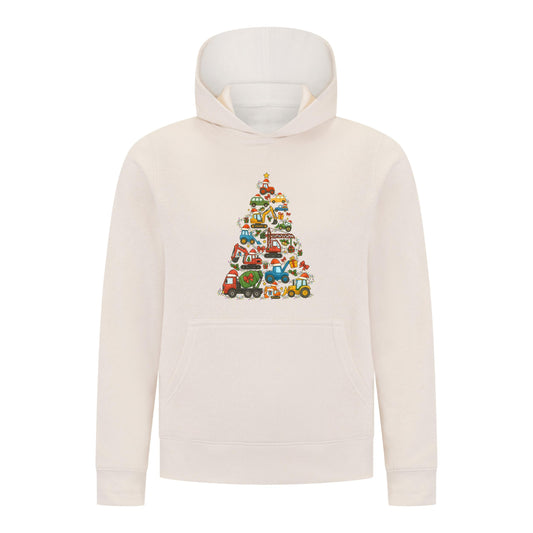 Everyday Kids Christmas Collection Construction Truck Tree Boys Pullover Hoodie – Holiday Sweatshirt - Off White