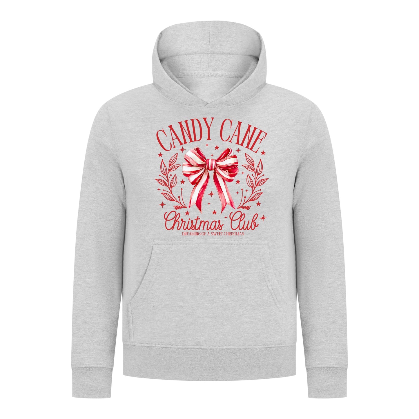 Everyday Kids Christmas Collection Candy Cane Christmas Club Girls Pullover Hoodie – Holiday Sweatshirt - Heather Gray