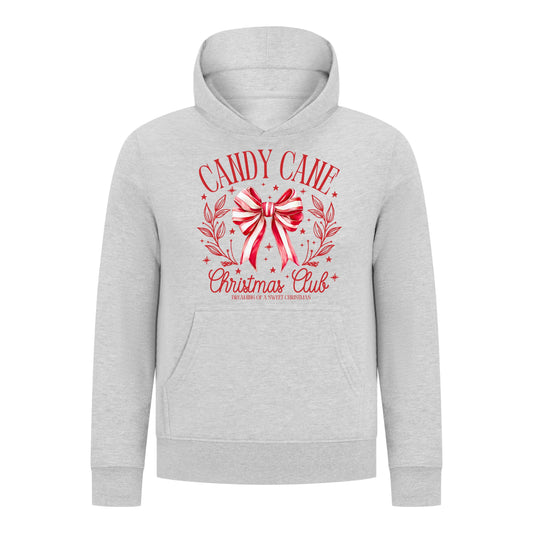 Everyday Kids Christmas Collection Candy Cane Christmas Club Girls Pullover Hoodie – Holiday Sweatshirt - Heather Gray