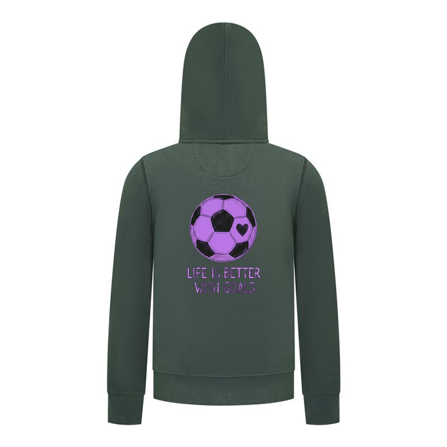 Everyday Kids Sports Collection Life-Is-Better-With-Goals Soccer Girls Zip Up Hoodie – Purple Heart Ball Graphic Sweatshirt