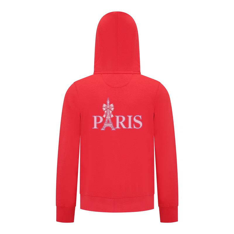 Everyday Kids Paris Bow Girls Zip Up Hoodie – Pink Eiffel Tower City Graphic Sweatshirt