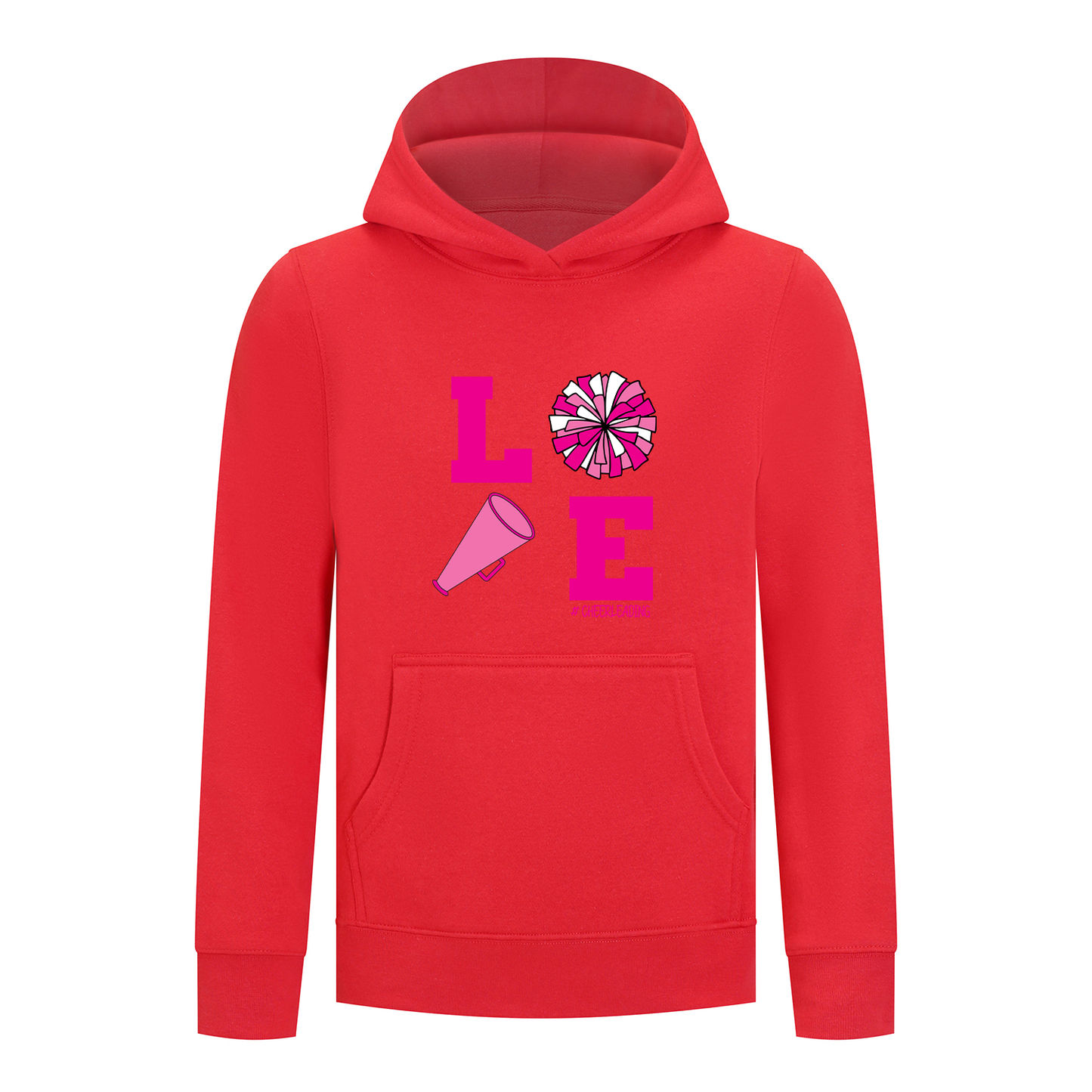 Everyday Kids Cheerleading LOVE Girls Pullover Hoodie – Pink Pom Pom & Megaphone Graphic Sweatshirt
