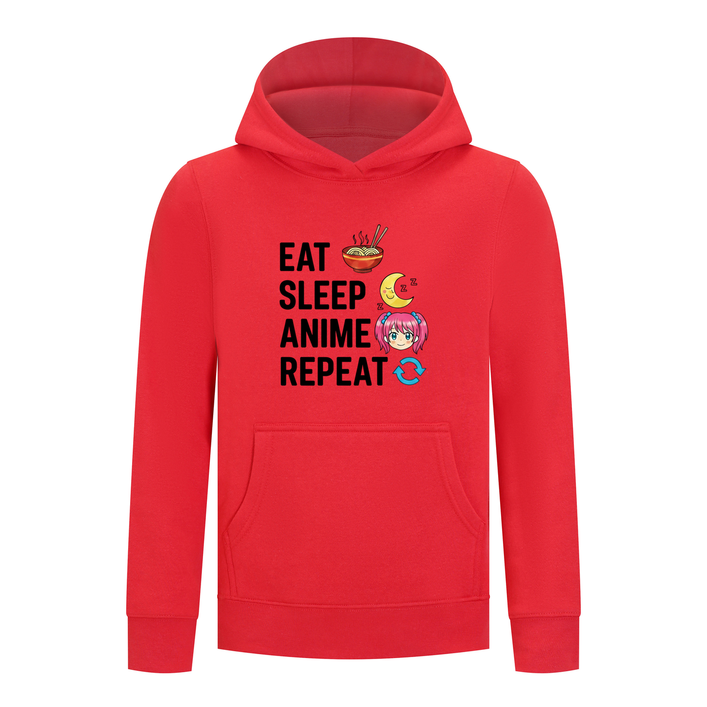 Everyday Kids Anime Collection Girls Pullover Hoodie – Cute Pink Anime Girl, Ramen & Moon Graphic Sweatshirt