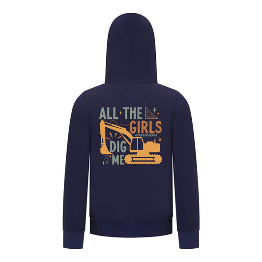 Everyday Kids All the Girls Dig Me Boys Zip Up Hoodie – Funny Construction Truck Sweatshirt