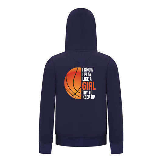 Everyday Kids Basketball Collection Girls  Zip Up – Classic Orange Half-Ball Graphic Sweatshirt