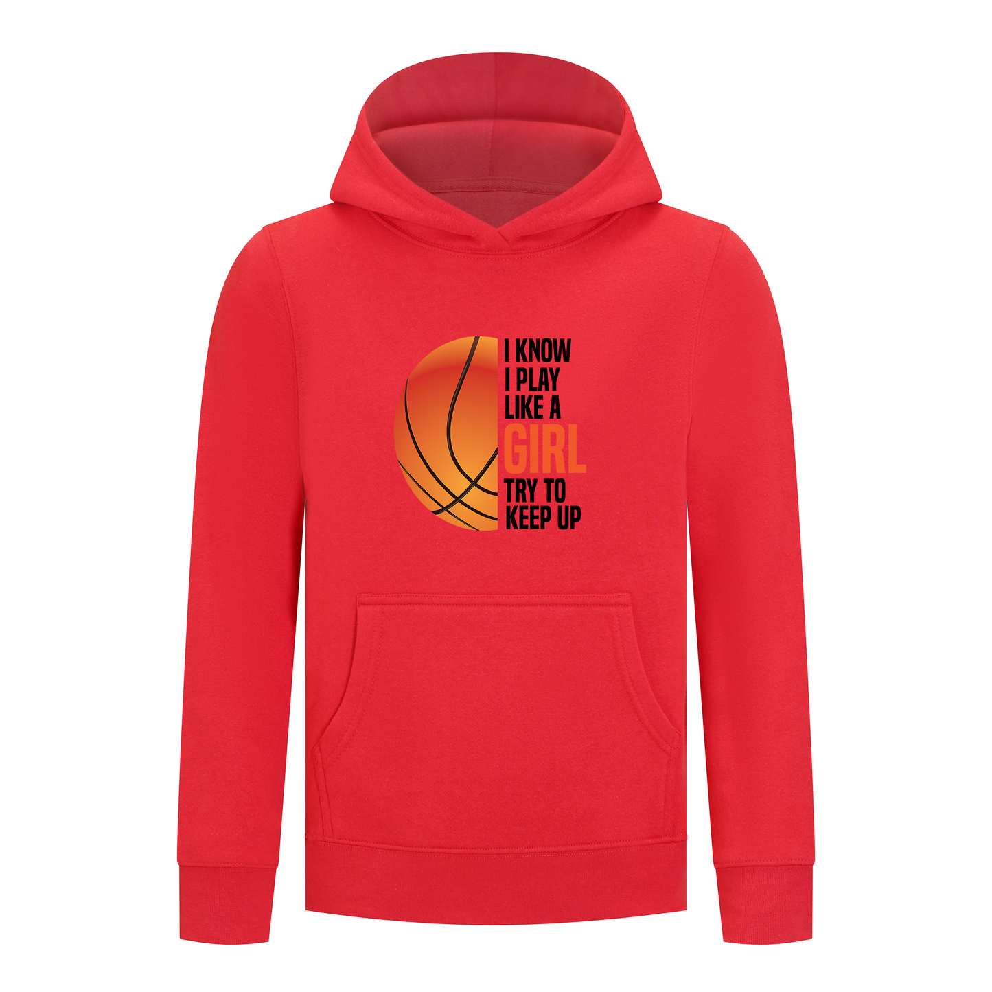 Everyday Kids Basketball Collection Girls Pullover – Classic Orange Half-Ball Graphic Sweatshirt
