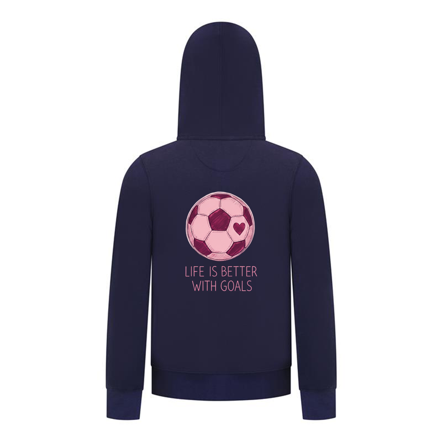 Everyday Kids Sports Collection Life-Is-Better-With-Goals Soccer Girls Zip Up Hoodie – Pink Heart Ball Graphic Sweatshirt
