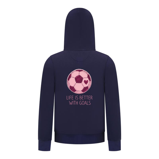 Everyday Kids Sports Collection Life-Is-Better-With-Goals Soccer Girls Zip Up Hoodie – Pink Heart Ball Graphic Sweatshirt