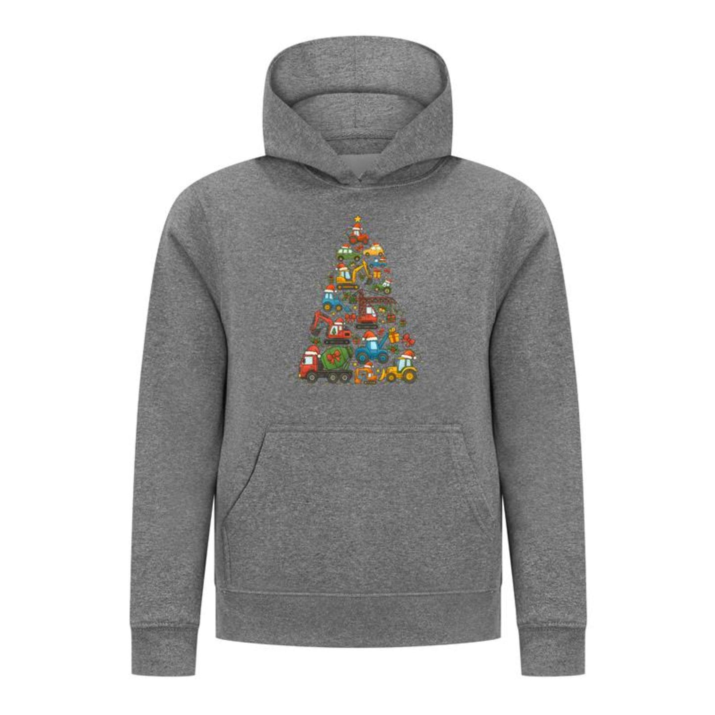 Everyday Kids Christmas Collection Construction Truck Tree Boys Pullover Hoodie – Holiday Sweatshirt - Charcoal Gray