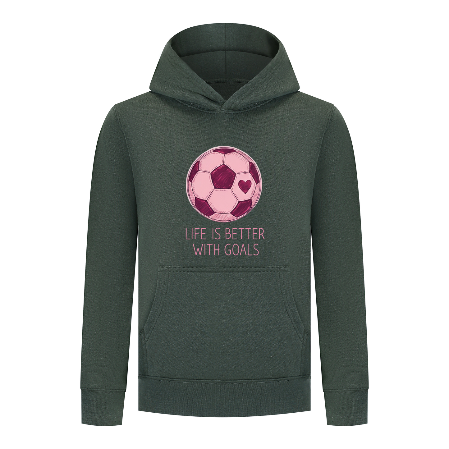 Everyday Kids Sports Collection Life-Is-Better-With-Goals Soccer Girls Pullover Hoodie – Pink Heart Ball Graphic Sweatshirt