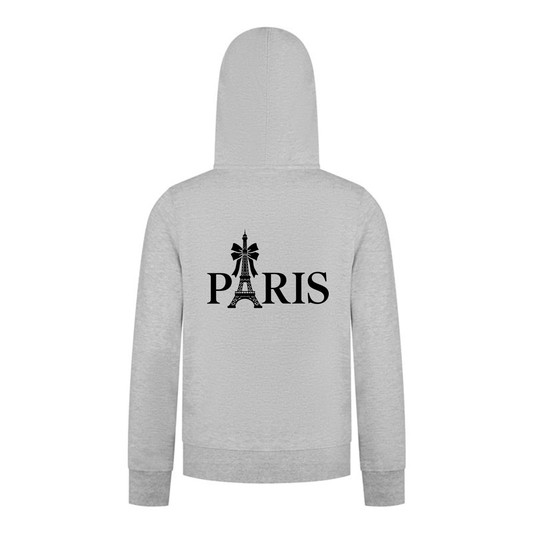 Everyday Kids Paris Bow Girls Zip Up Hoodie – Black Eiffel Tower City Graphic Sweatshirt