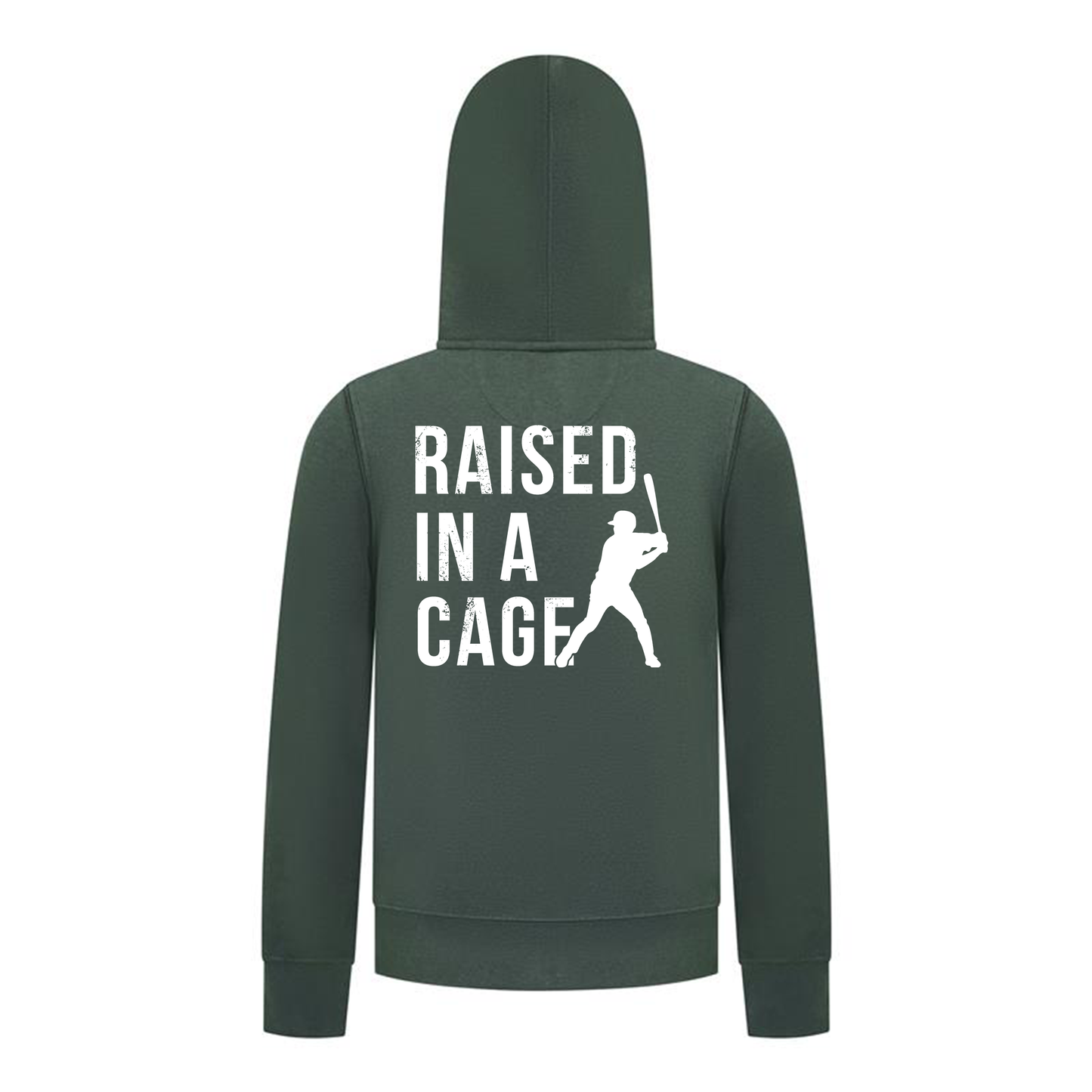 Everyday Kids Baseball Collection Boys Zip Up Hoodie – “Raised in a Cage” Batter Graphic Sports Sweatshirt