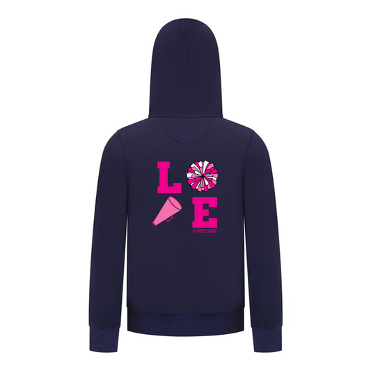 Everyday Kids Cheerleading LOVE Girls Zip Up Hoodie – Pink Pom Pom & Megaphone Graphic Sweatshirt