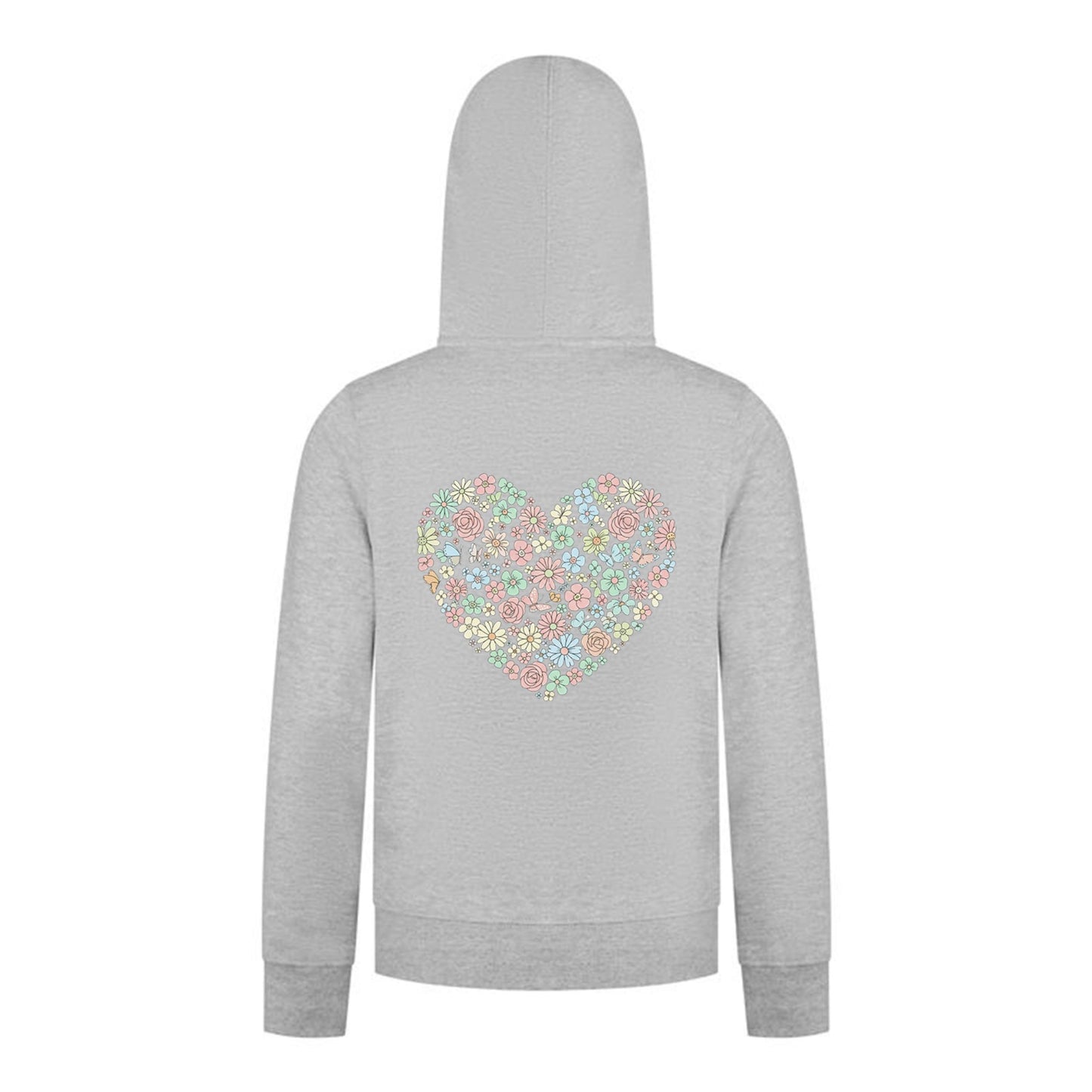 Everyday Kids Floral Heart Girls Zip Up Hoodie – Pastel Flower & Butterfly Graphic Sweatshirt