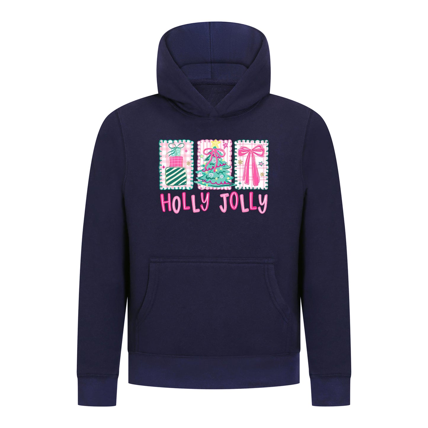 Everyday Kids Christmas Collection Holly Jolly Girls Pullover Hoodie – Pink Holiday Sweatshirt