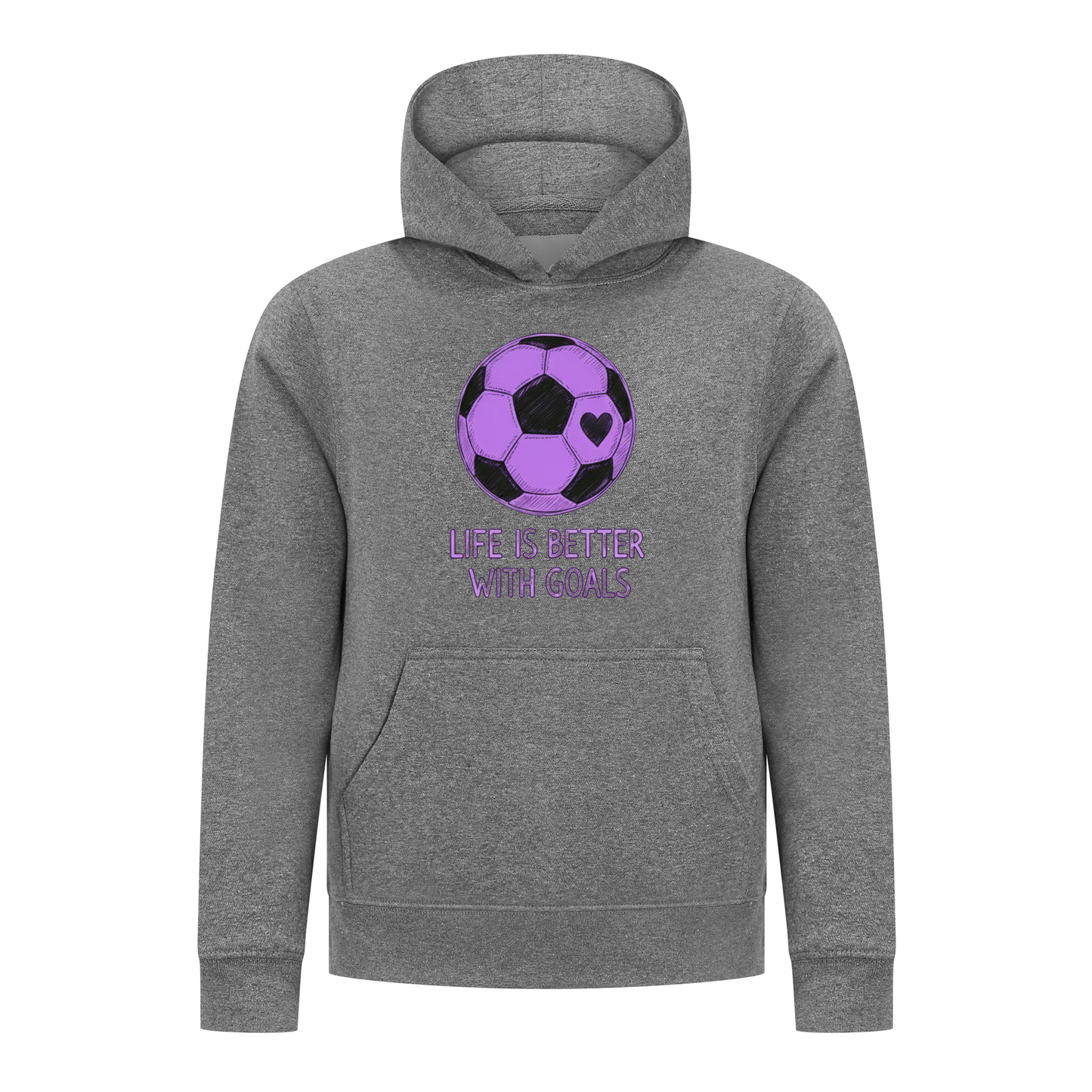 Everyday Kids Sports Collection Life-Is-Better-With-Goals Soccer Girls Pullover Hoodie – Purple Heart Ball Graphic Sweatshirt