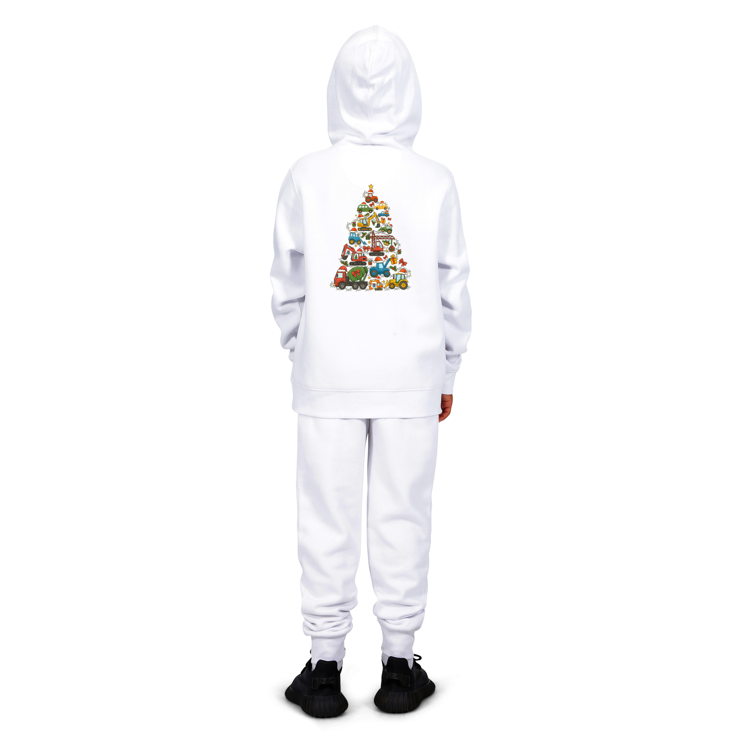 Everyday Kids Christmas Collection Construction Truck Tree Boys Zip up Hoodie – Holiday Sweatshirt - White