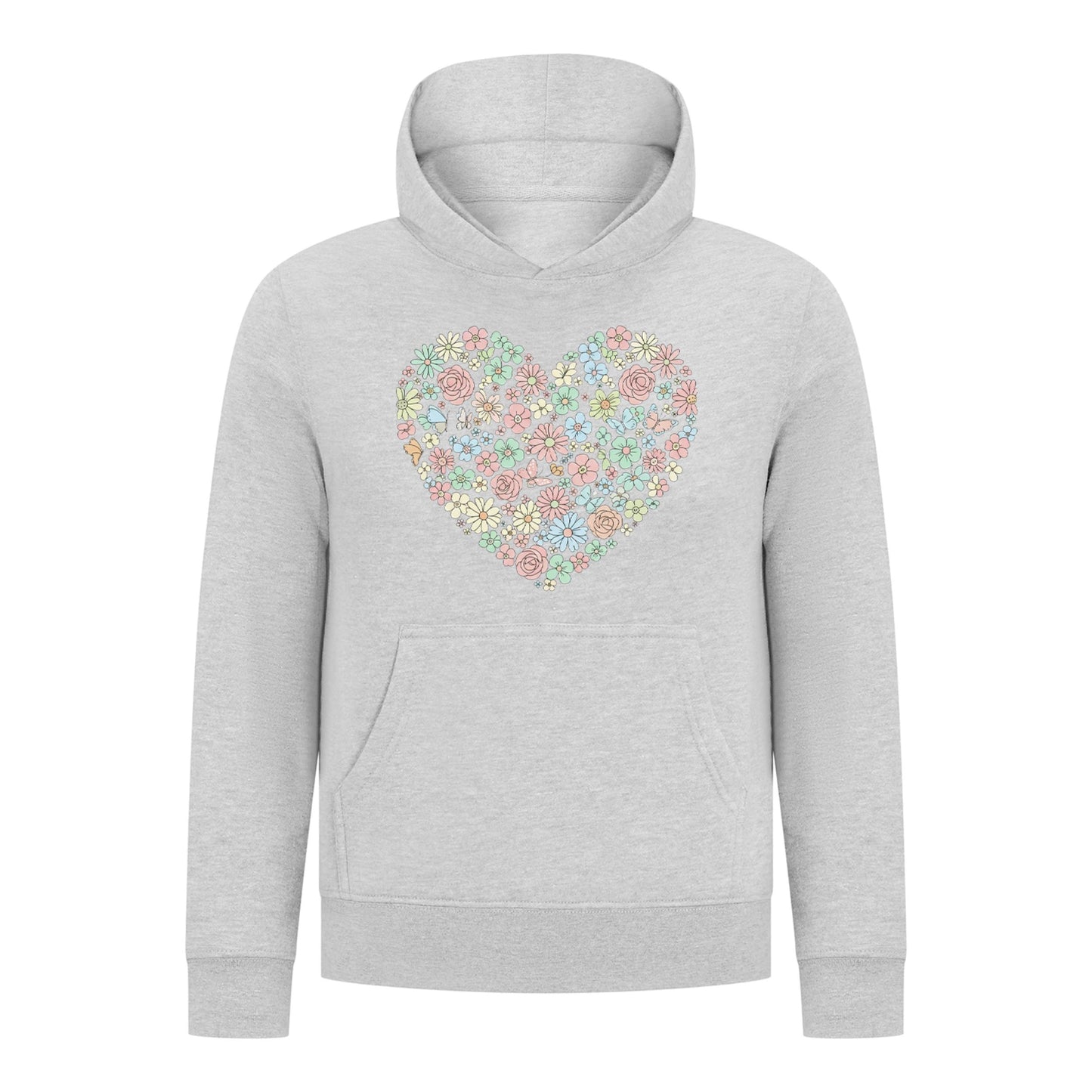 Everyday Kids Floral Heart Girls Pullover Hoodie – Pastel Flower & Butterfly Graphic Sweatshirt