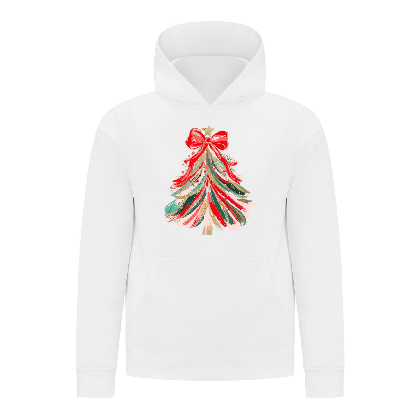 Everyday Kids Christmas Collection Red & Gold Painted Tree Girls Pullover Hoodie – Holiday Sweatshirt
