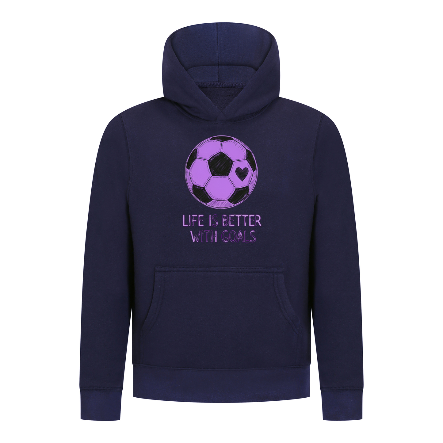 Everyday Kids Sports Collection Life-Is-Better-With-Goals Soccer Girls Pullover Hoodie – Purple Heart Ball Graphic Sweatshirt