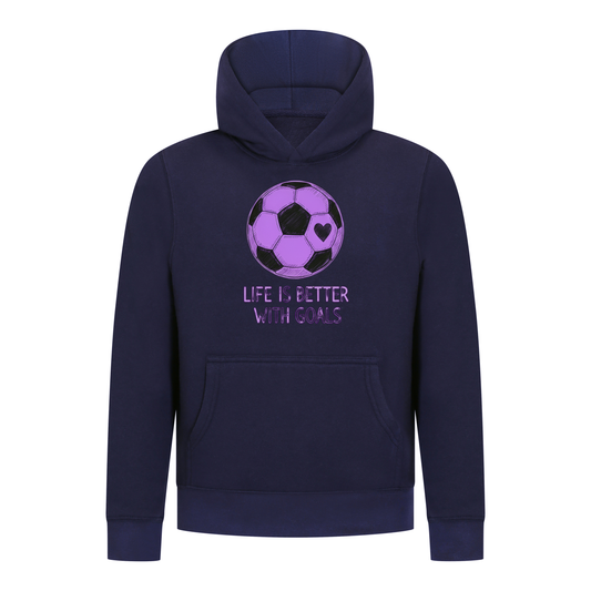 Everyday Kids Sports Collection Life-Is-Better-With-Goals Soccer Girls Pullover Hoodie – Purple Heart Ball Graphic Sweatshirt