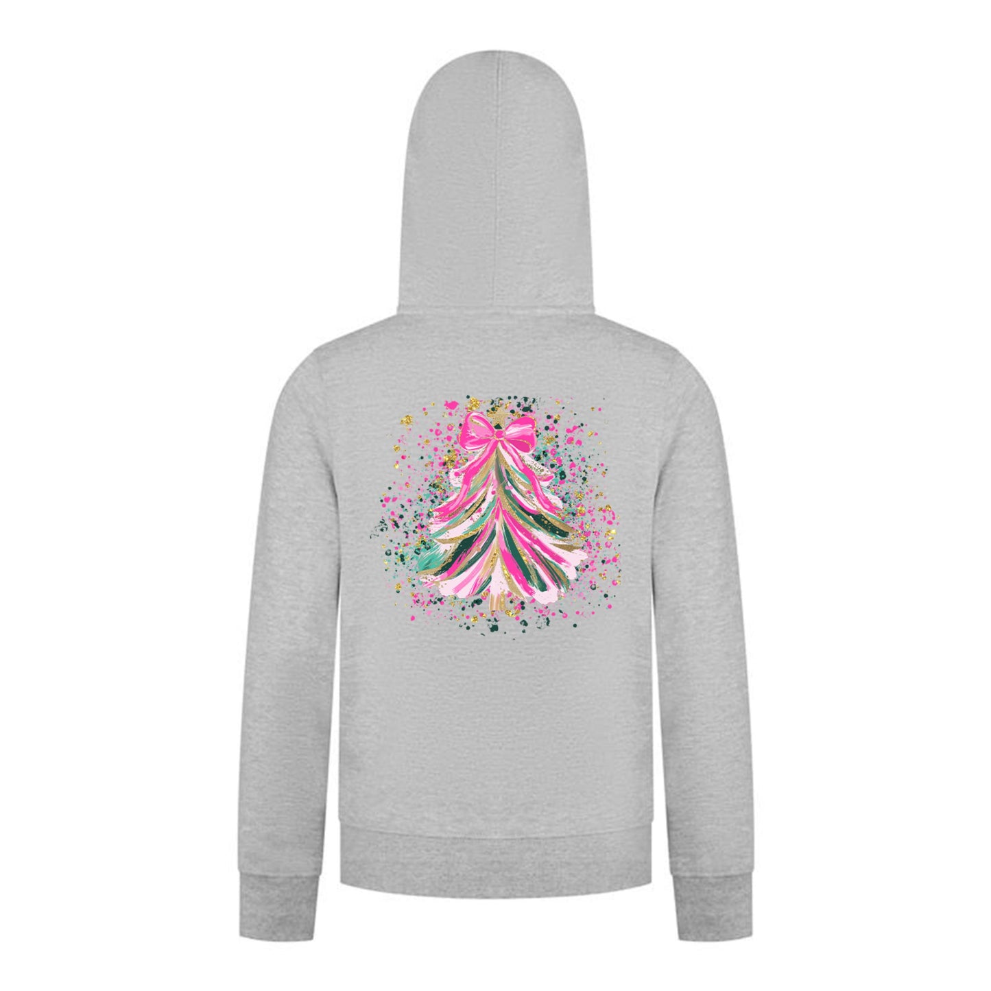 Everyday Kids Christmas Collection Pink & Gold Splatter Tree Girls Zip Up Hoodie – Holiday Sweatshirt